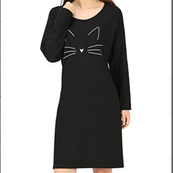 HDE Other - HDE  Cotton Long Sleeve Sleepshirt Cat Print Night Shirt - Black - 2X / 3X